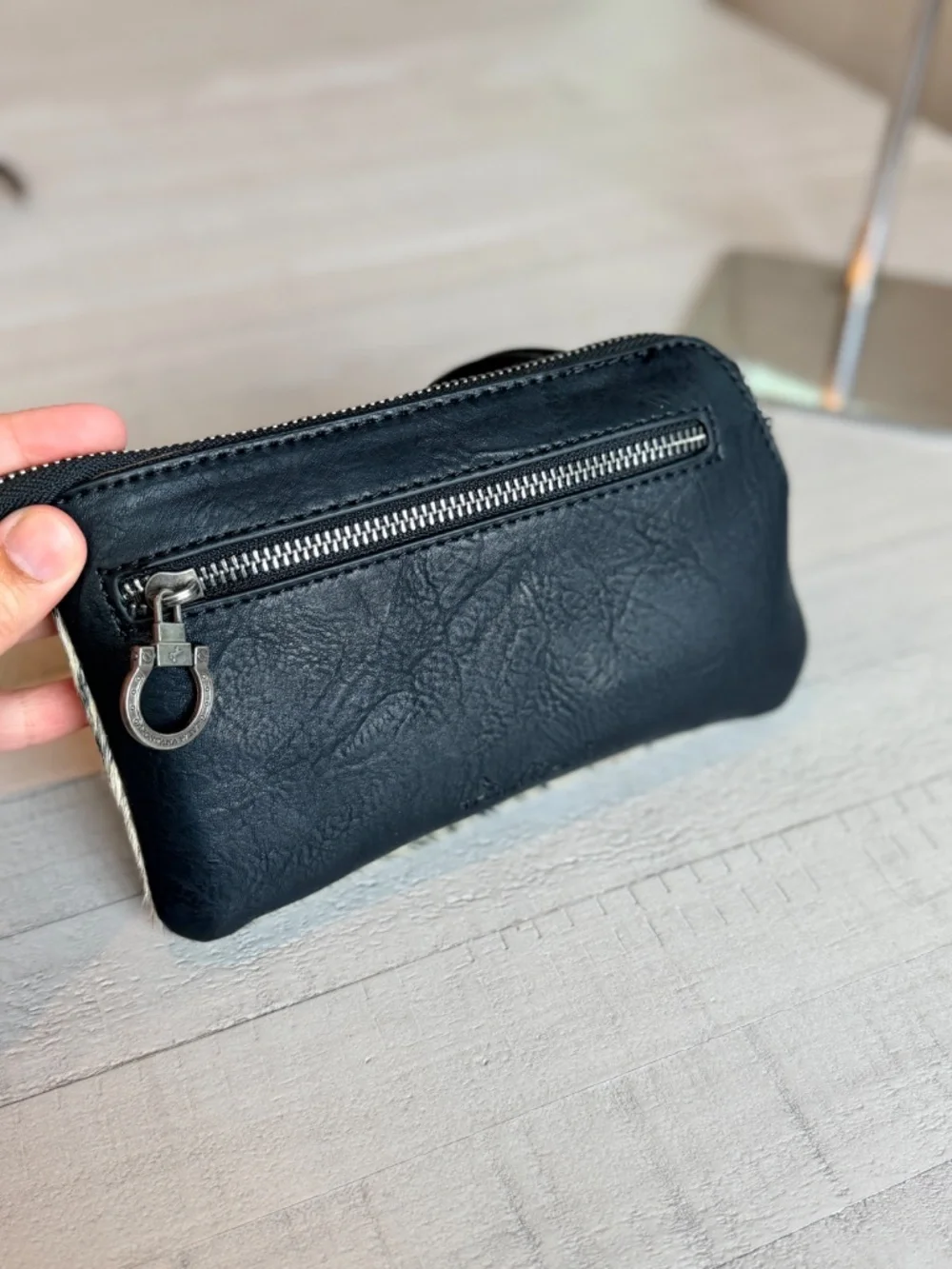 Montana West Genuine Hair-On Cowhide Ring Handle Wristlet Clutch Bag